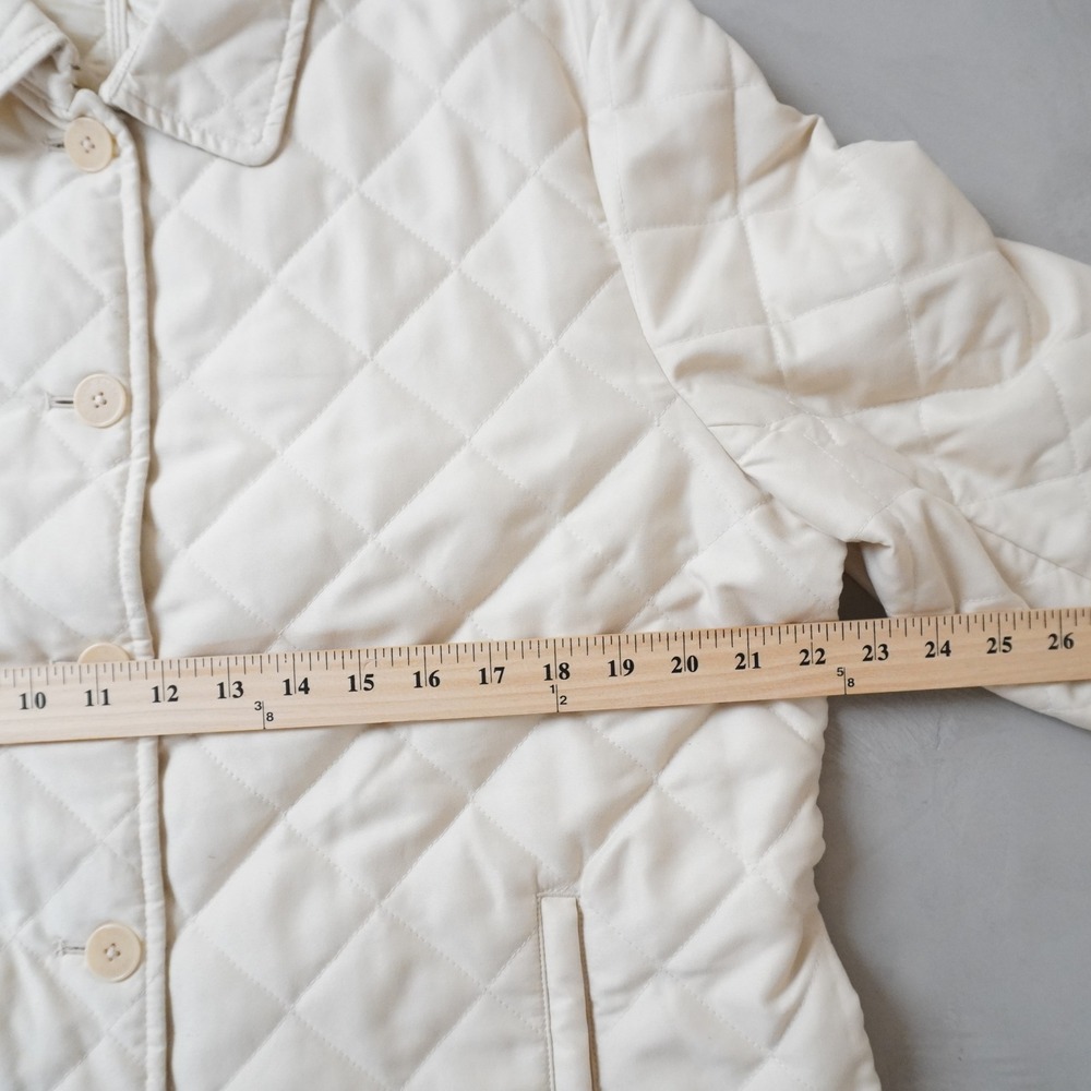 Ralph Lauren Quilted Jacket XL Womens Cream Diamond Stitch Gold Chain Trim Coat - Picture 8 of 9
